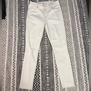 Mother The Double Fray White Skinny Jeans Size 28 High Rise Raw Hem
